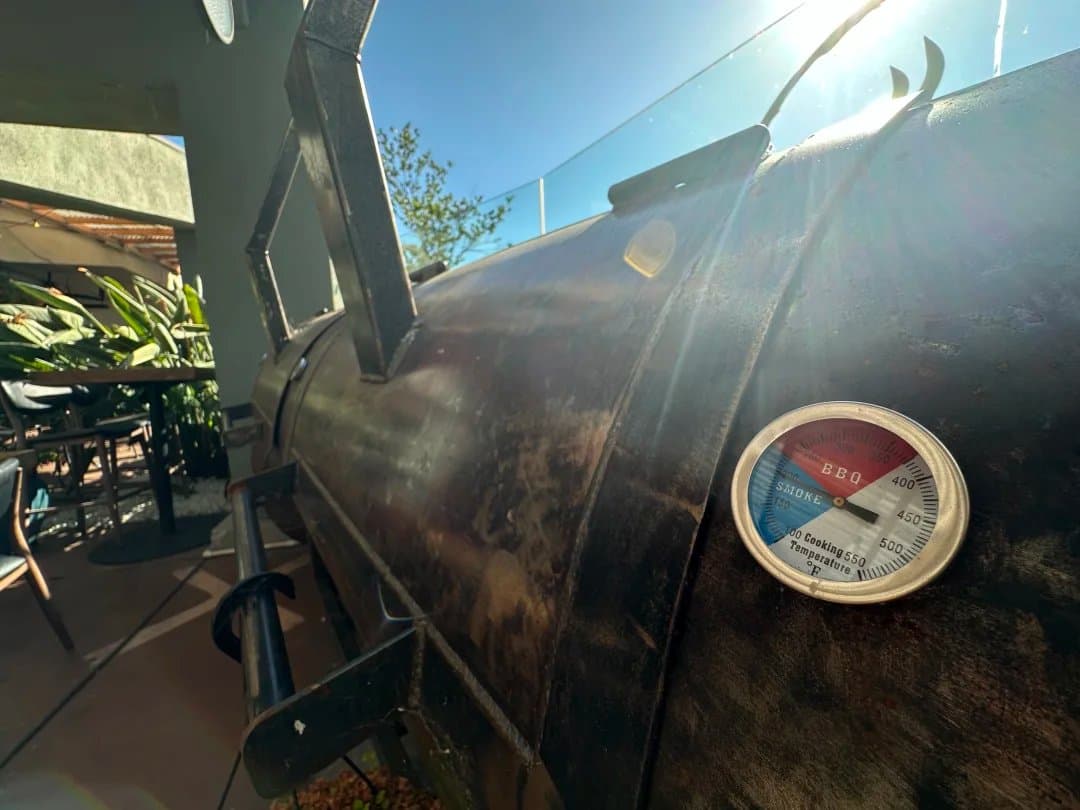 Barbecue smoker on the patio at iJava Cafe Willow Glen