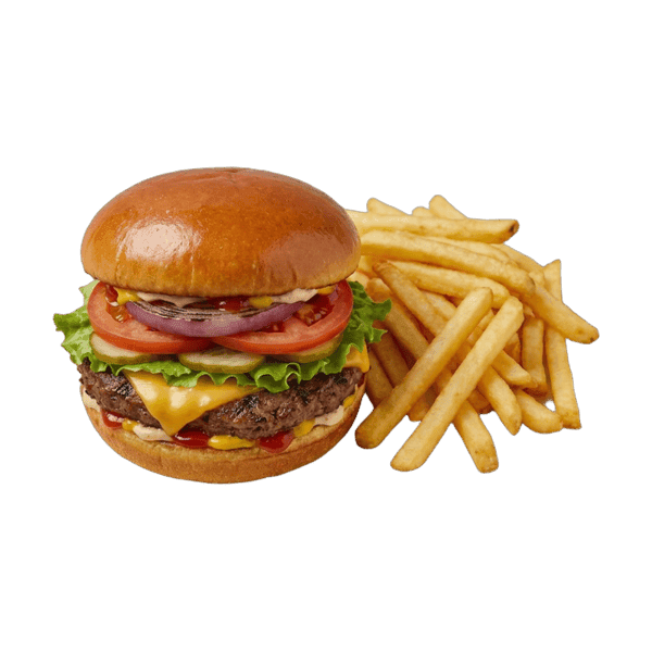 Brisket Burger with fries