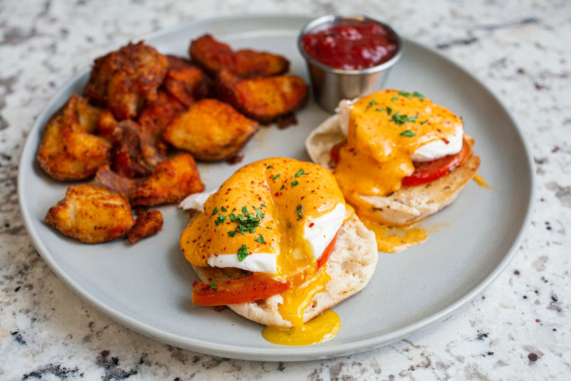 Signature eggs benedict at iJava Cafe, San Jose