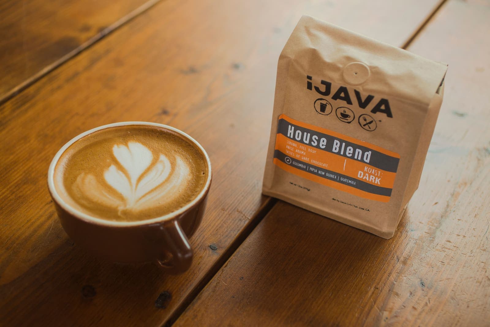 Latte and house blend at iJava Cafe, San Jose