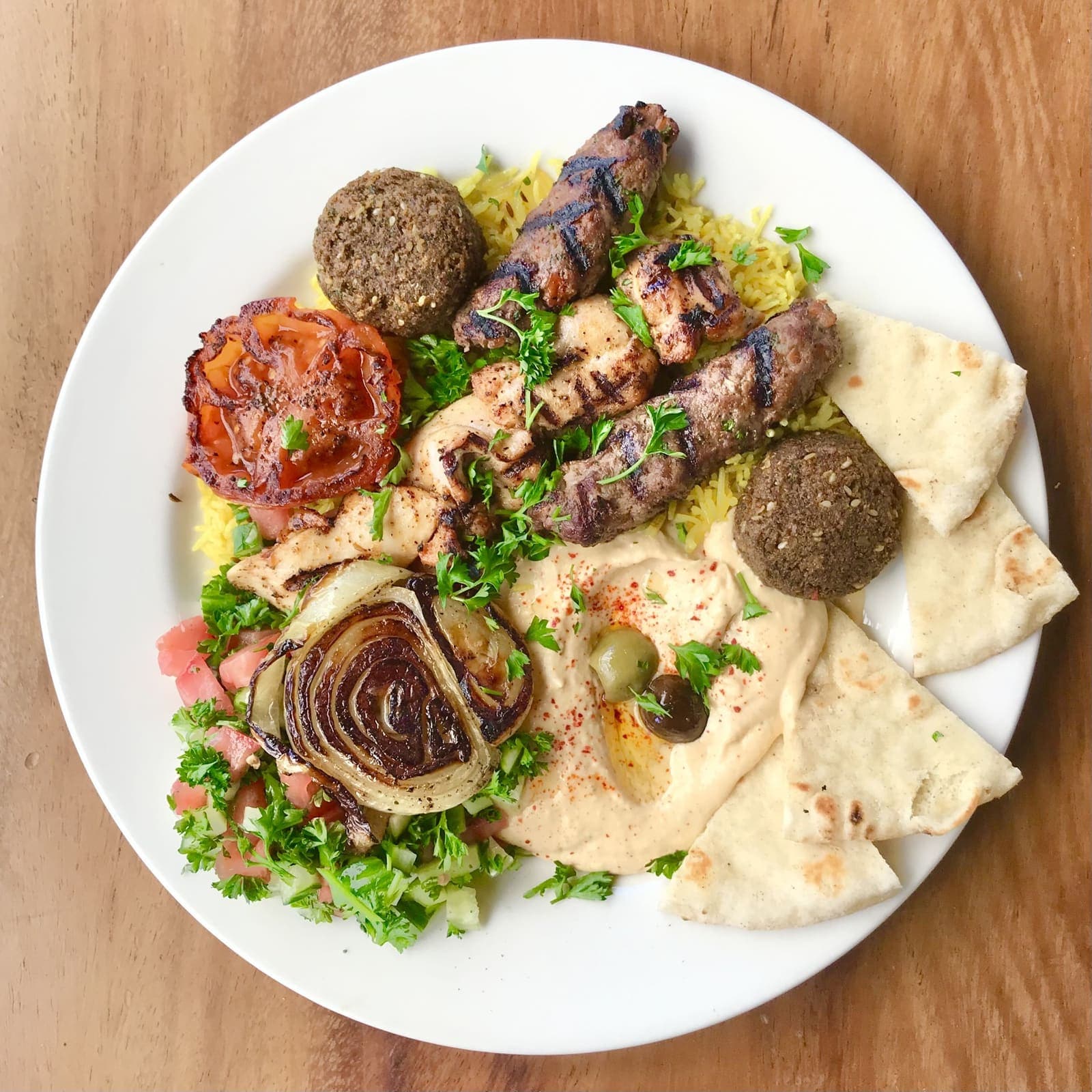 Mediterranean combo platter at iJava Cafe, San Jose